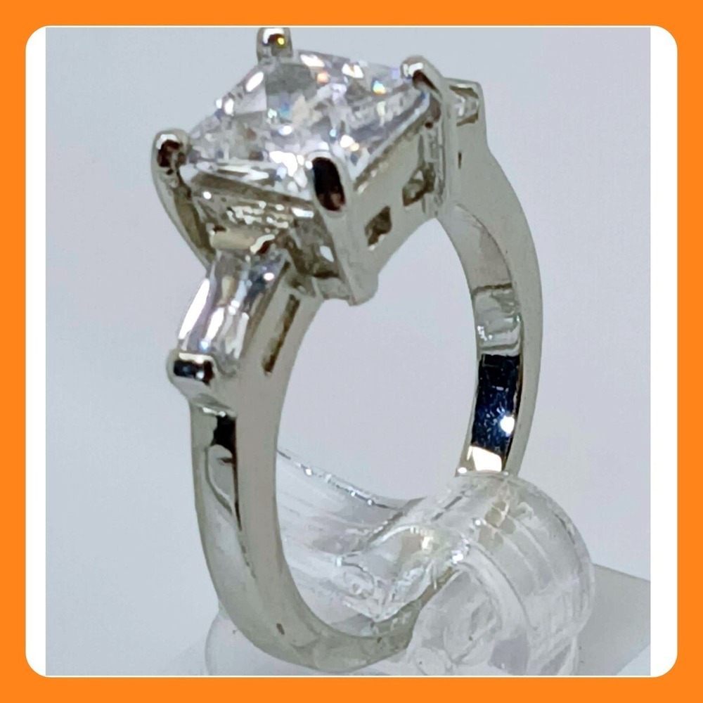 3.5 CT Vintage Princess Cut CZ Engagement Ring Silver Tone White Gold GP Size 10